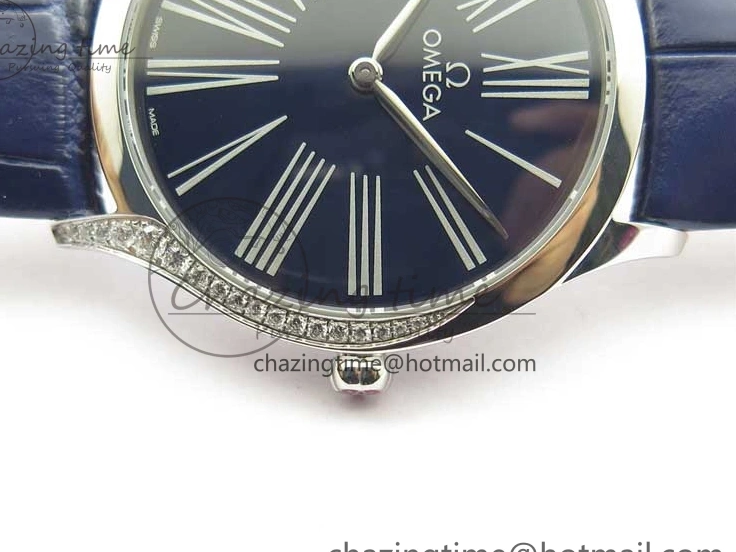 0412 Ladies’ De Ville Trésor Diamond Blue Dial Blue Fabric Watch OXF 1:1 Best Edition Swiss Quartz Upgraded 7892